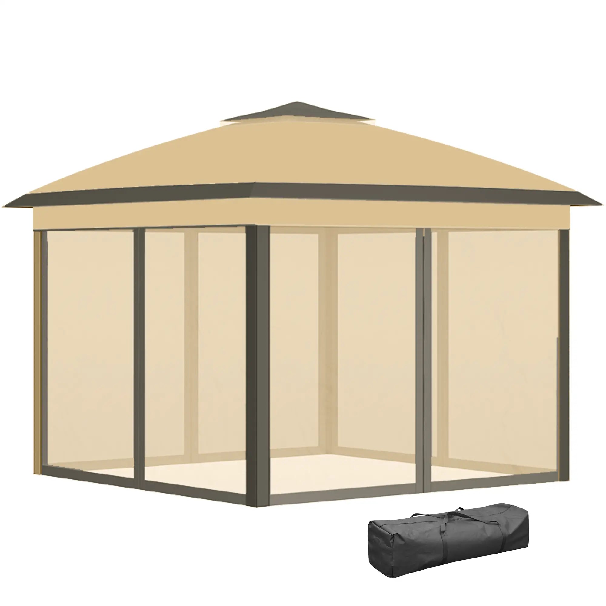 11' x 11' Pop Up Gazebo, Double Roof, Foldable, Adjustable, Beige Pop Up Canopies Beige at Gallery Canada