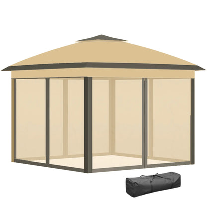 11' x 11' Pop Up Gazebo, Double Roof, Foldable, Adjustable, Beige Pop Up Canopies Beige at Gallery Canada