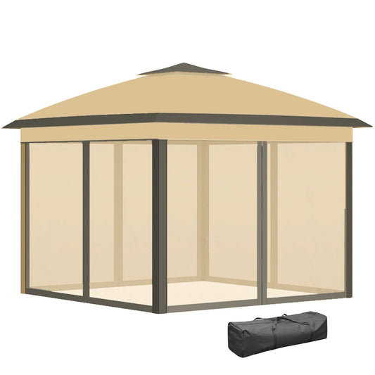 11' x 11' Pop Up Gazebo, Double Roof, Foldable, Adjustable, Beige Pop Up Canopies Beige at Gallery Canada