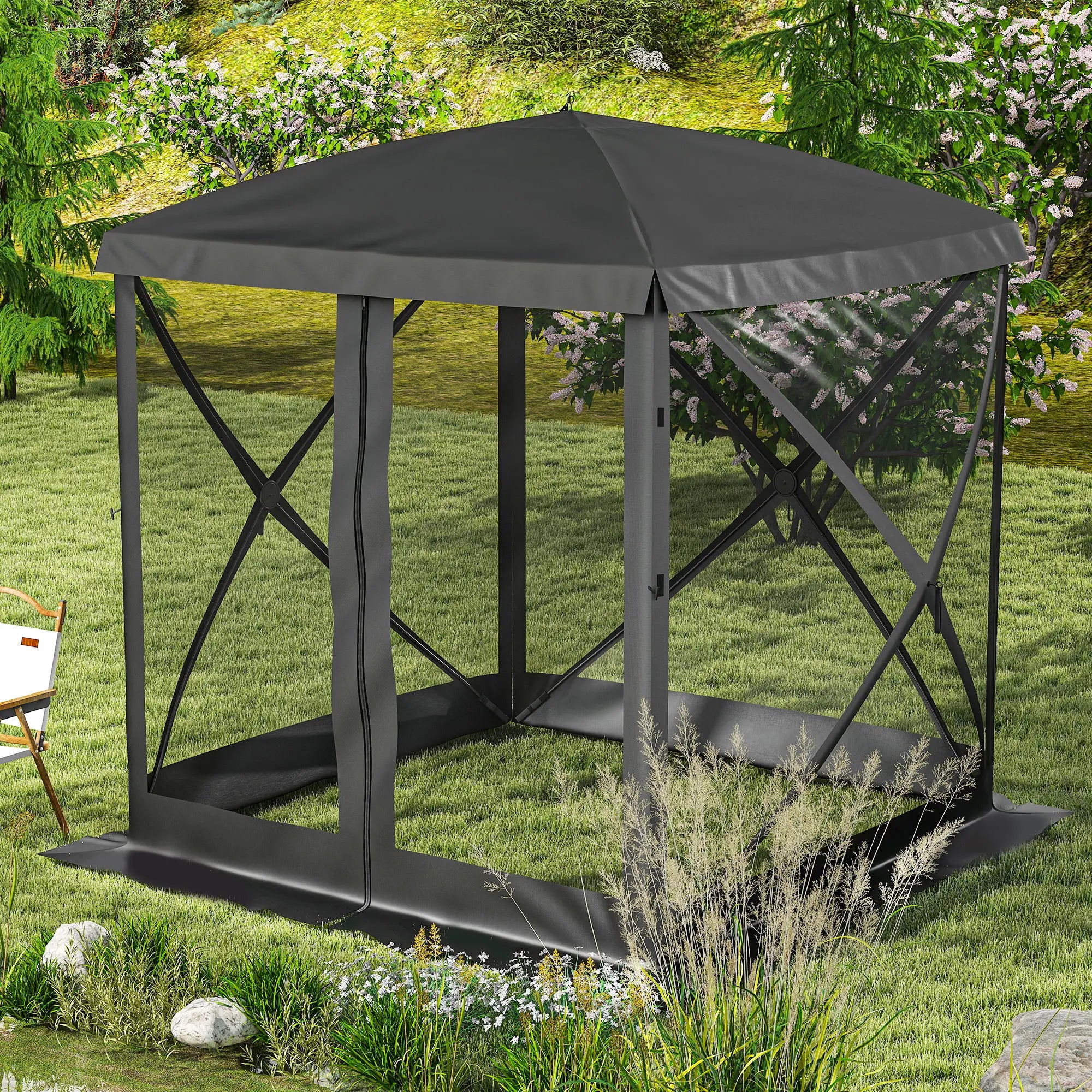 Pop-Up Tent, Foldable with Carry Bag, Zippered Door, Fits 3-4 People, Black Pop Up Canopies at Gallery Canada