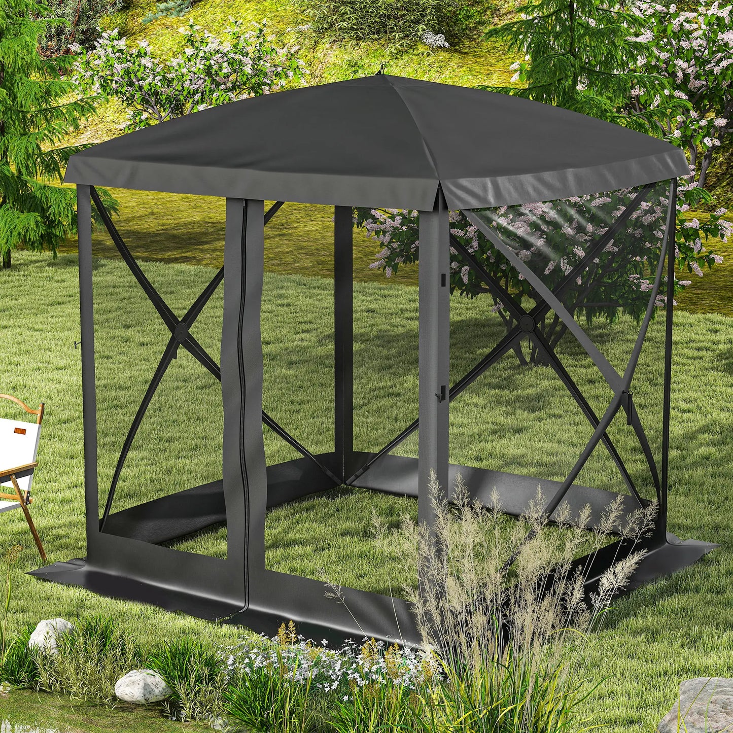 Pop-Up Tent, Foldable with Carry Bag, Zippered Door, Fits 3-4 People, Black Pop Up Canopies at Gallery Canada