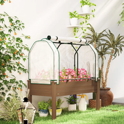 Raised Garden Bed With Greenhouse Cover, Elevated Wood Planter Box, Brown Elevated Garden Beds at Gallery Canada