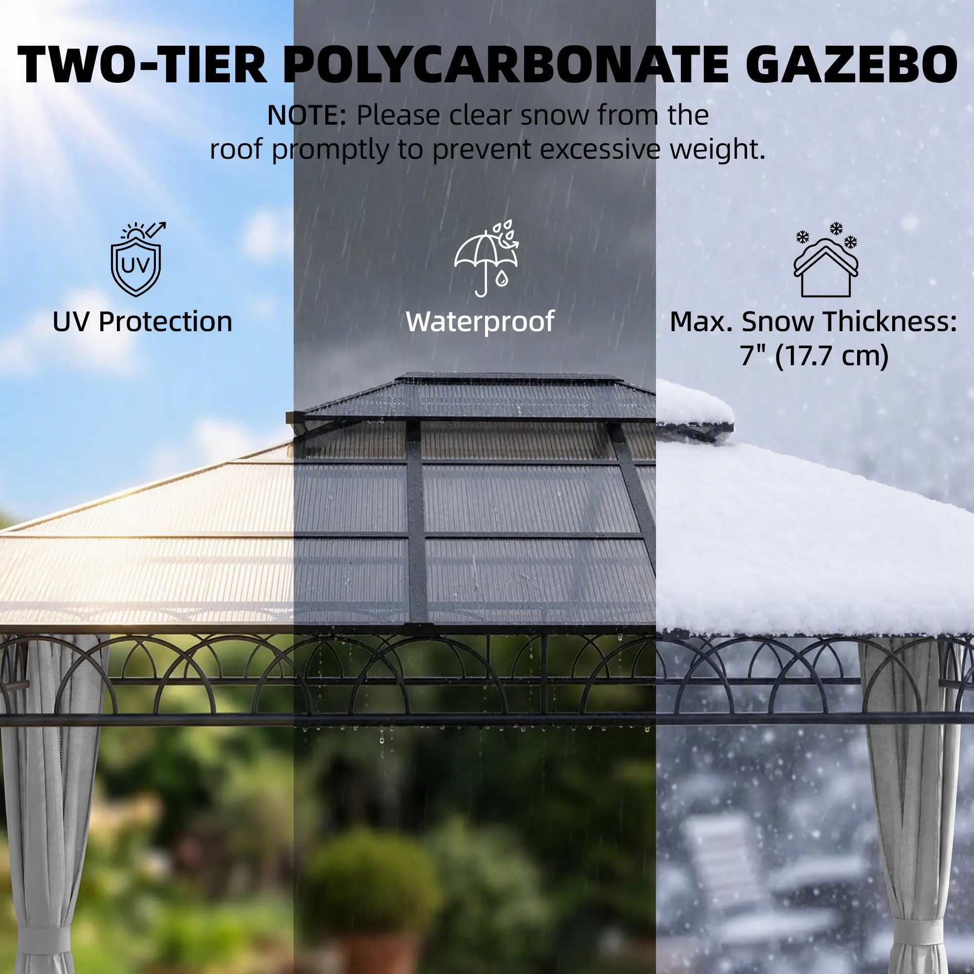 10' X 12' Outdoor Hardtop Gazebo, Double PC Roof, Steel Frame, Grey Gazebos at Gallery Canada