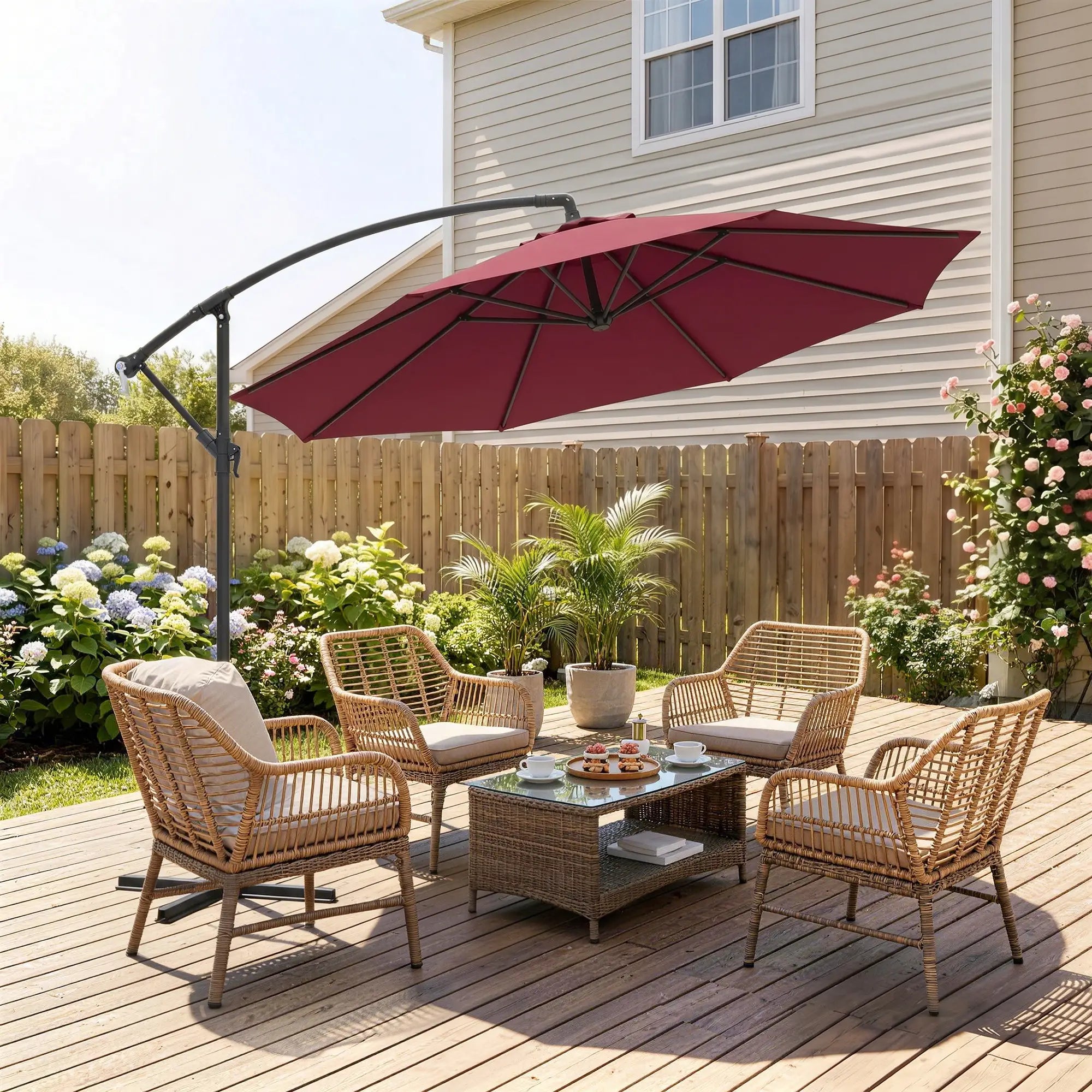 10' Deluxe Patio Umbrella, Banana Hanging Offset Sunshade, Wine Red Cantilever Umbrellas at Gallery Canada