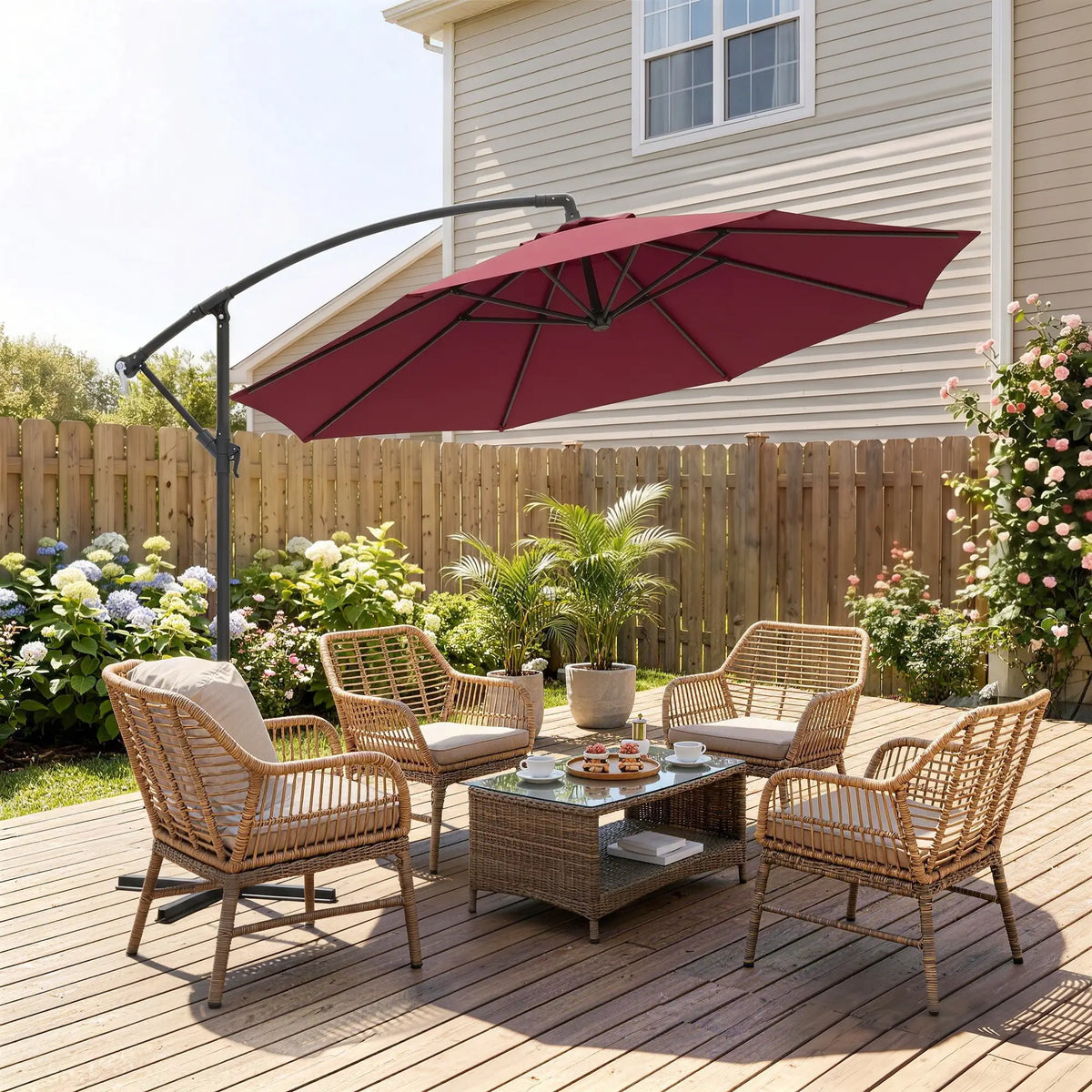 10' Deluxe Patio Umbrella, Banana Hanging Offset Sunshade, Wine Red Cantilever Umbrellas at Gallery Canada