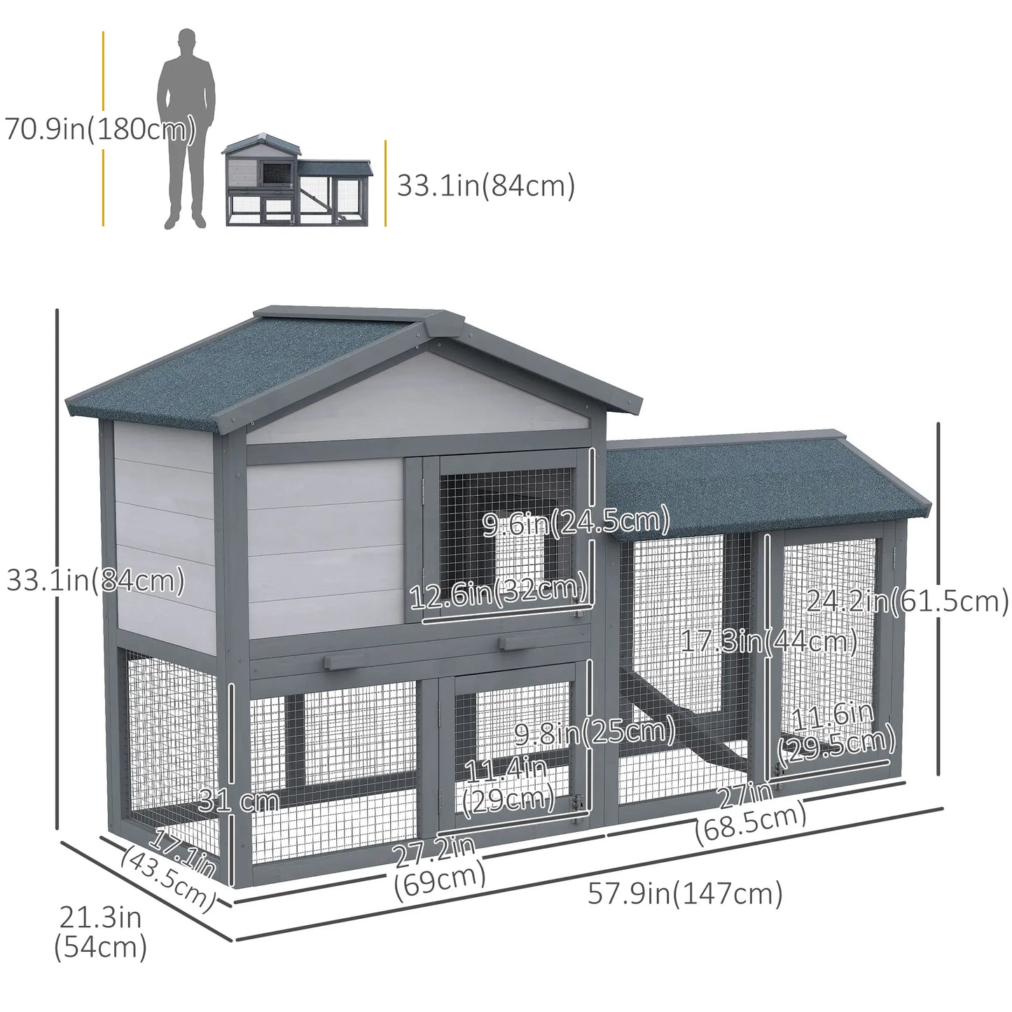 Wood Rabbit Hutch, Bunny Cage, Small Animal House, Dark Grey Rabbit Hutch at Gallery Canada