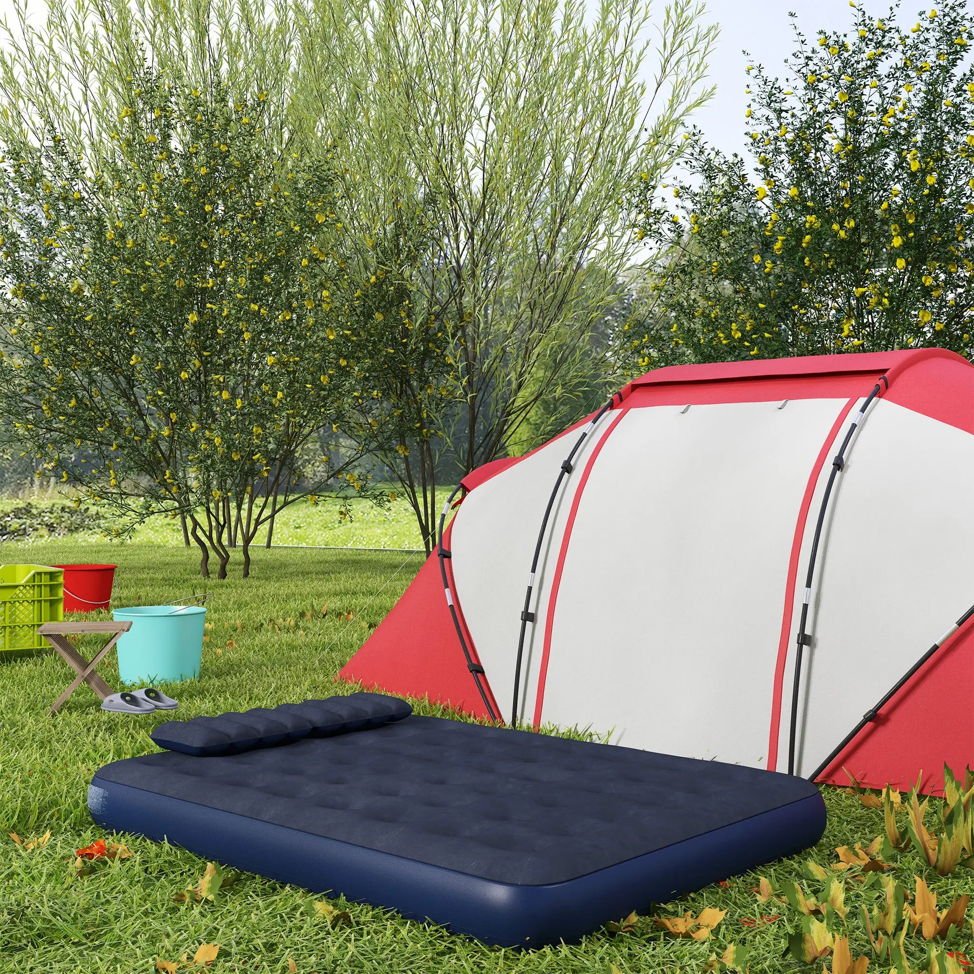 Queen Size Air Mattress, Camping Bed with Pillows, Hand Pump, Blue Camping Cots at Gallery Canada