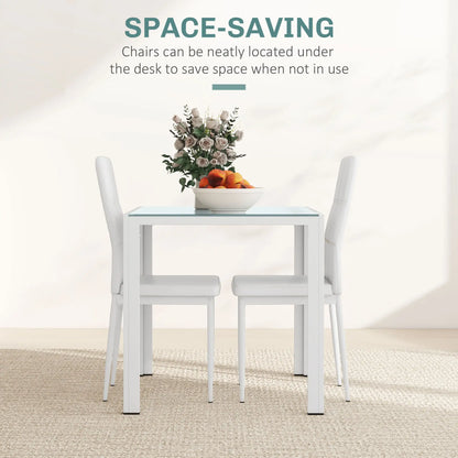 3-Piece Rectangular Glass Dining Table, Metal Frame, Faux Leather Chairs, White Bar Sets at Gallery Canada
