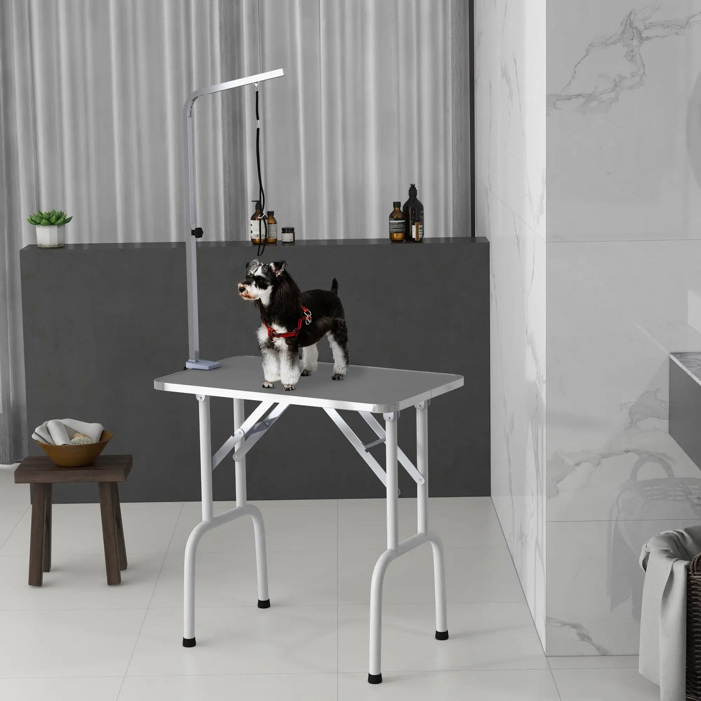 Foldable Pet Grooming Table, Adjustable Arm, Non-Slip, Grey Dog Grooming Tables at Gallery Canada