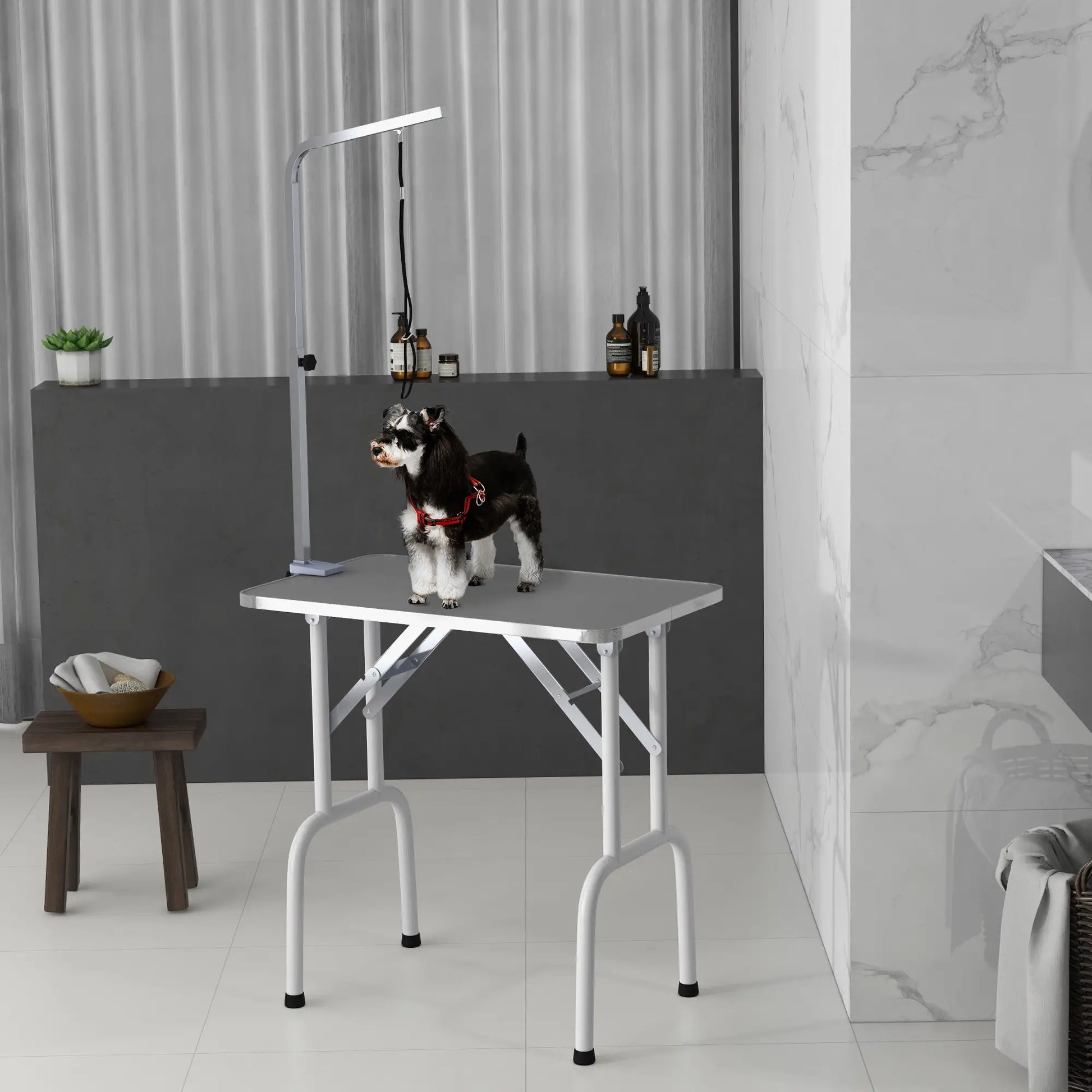 Foldable Pet Grooming Table, Adjustable Arm, Non-Slip, Grey Dog Grooming Tables at Gallery Canada