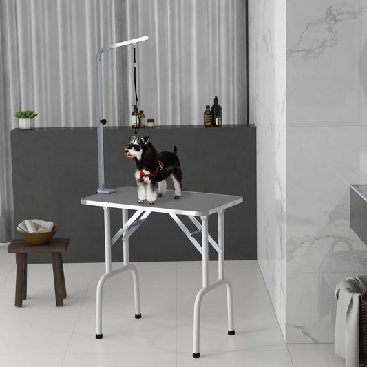 Foldable Pet Grooming Table, Adjustable Arm, Non-Slip, Grey Dog Grooming Tables Grey, White at Gallery Canada