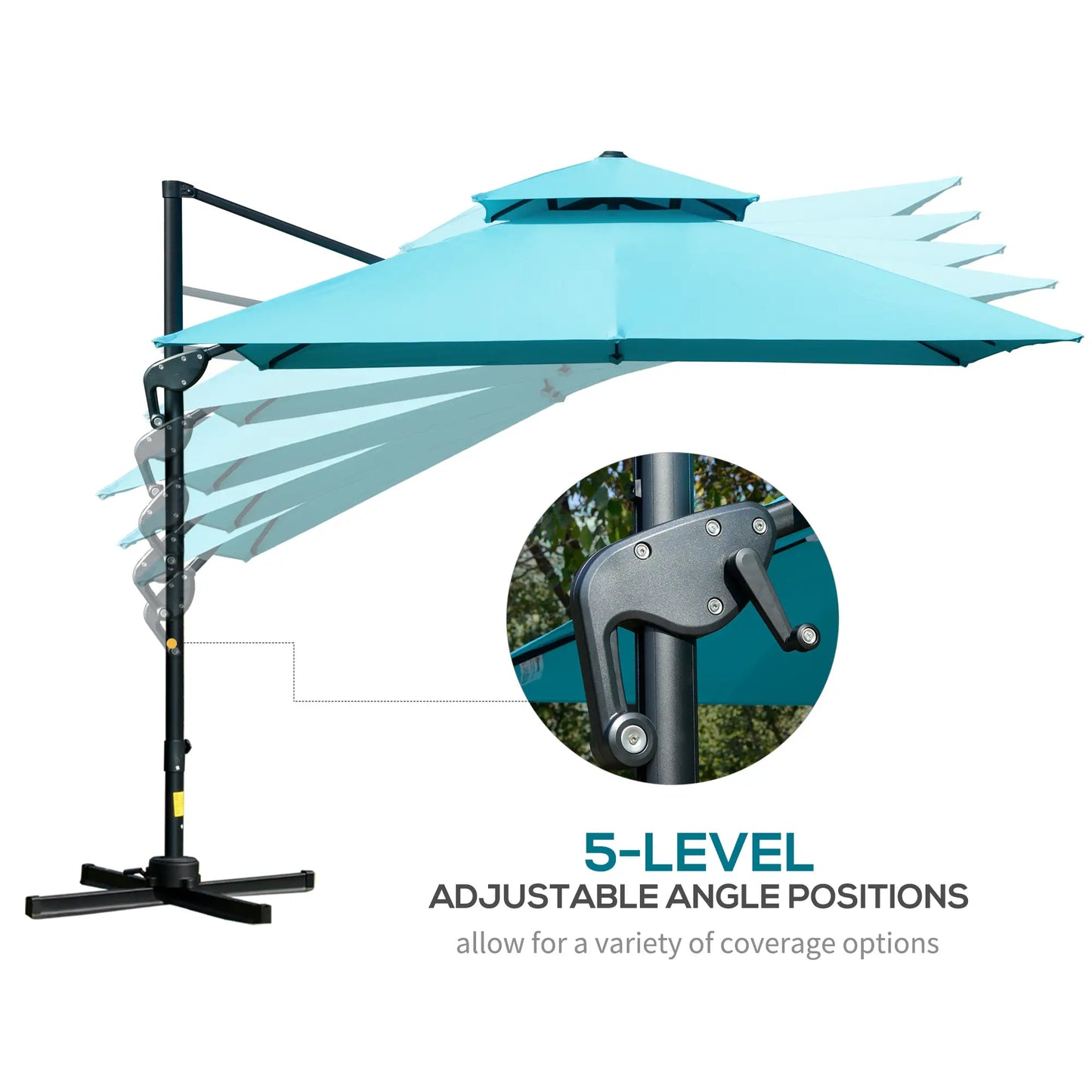 10' x 10' Cantilever Patio Umbrella, Double Top, 360° Rotation, Light Blue Cantilever Umbrellas at Gallery Canada