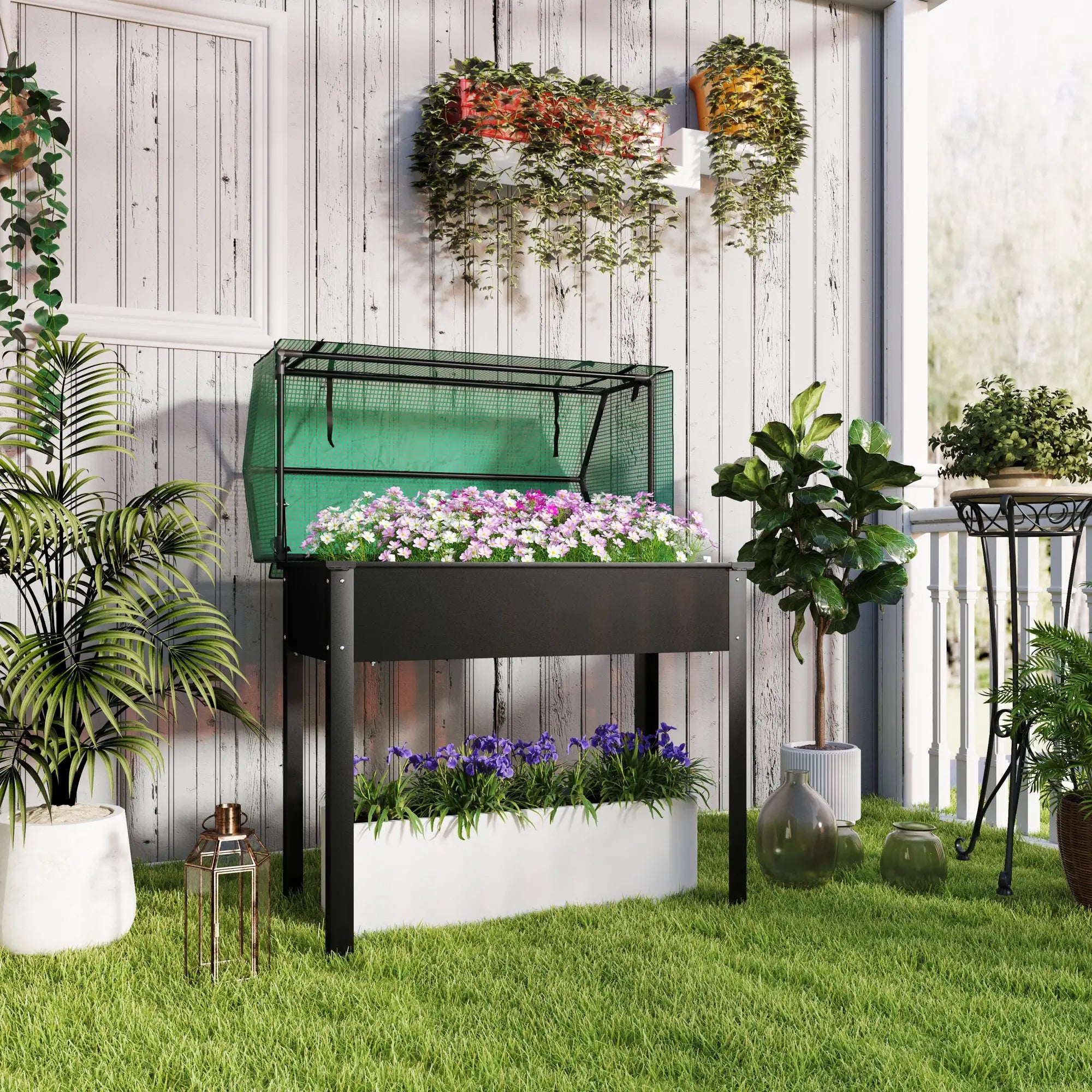 Raised Garden Bed Planter With PE Cover, Elevated Box With Drainage, Black Raised Garden Beds at Gallery Canada
