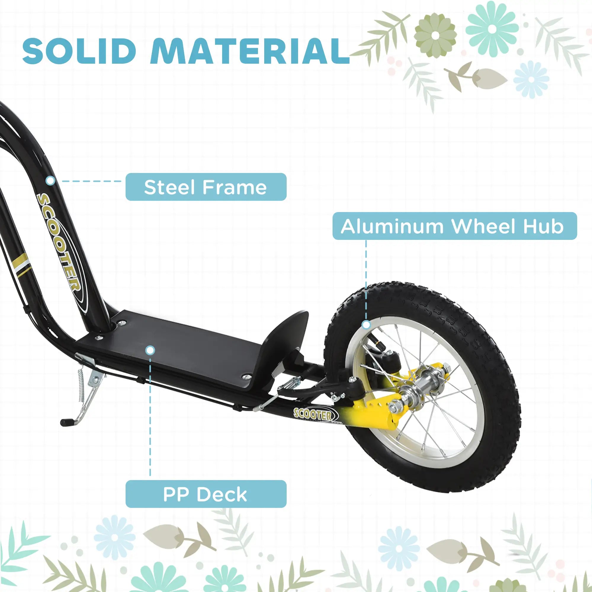 Dual Brakes Kick Scooter, 12-Inch Inflatable Wheel, Age 5+, Black Scooters at Gallery Canada