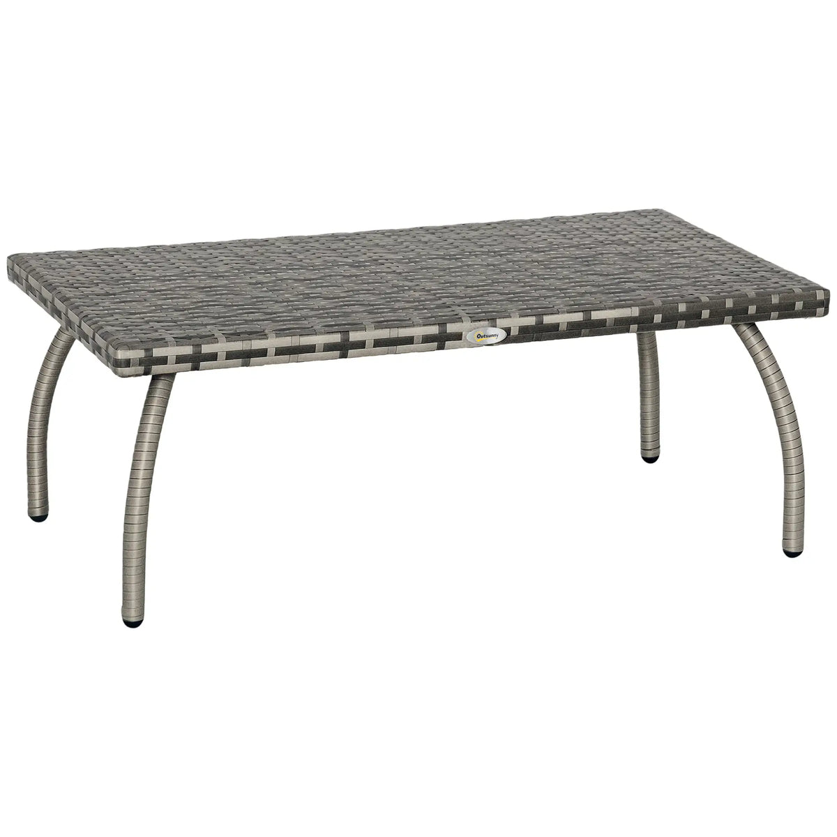 Table Basse en Rotin, 35,4" x 19,7", PE Tous Temps, Table d'Appoint d'Extérieur, Gris