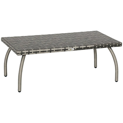 Table Basse en Rotin, 35,4" x 19,7", PE Tous Temps, Table d'Appoint d'Extérieur, Gris
