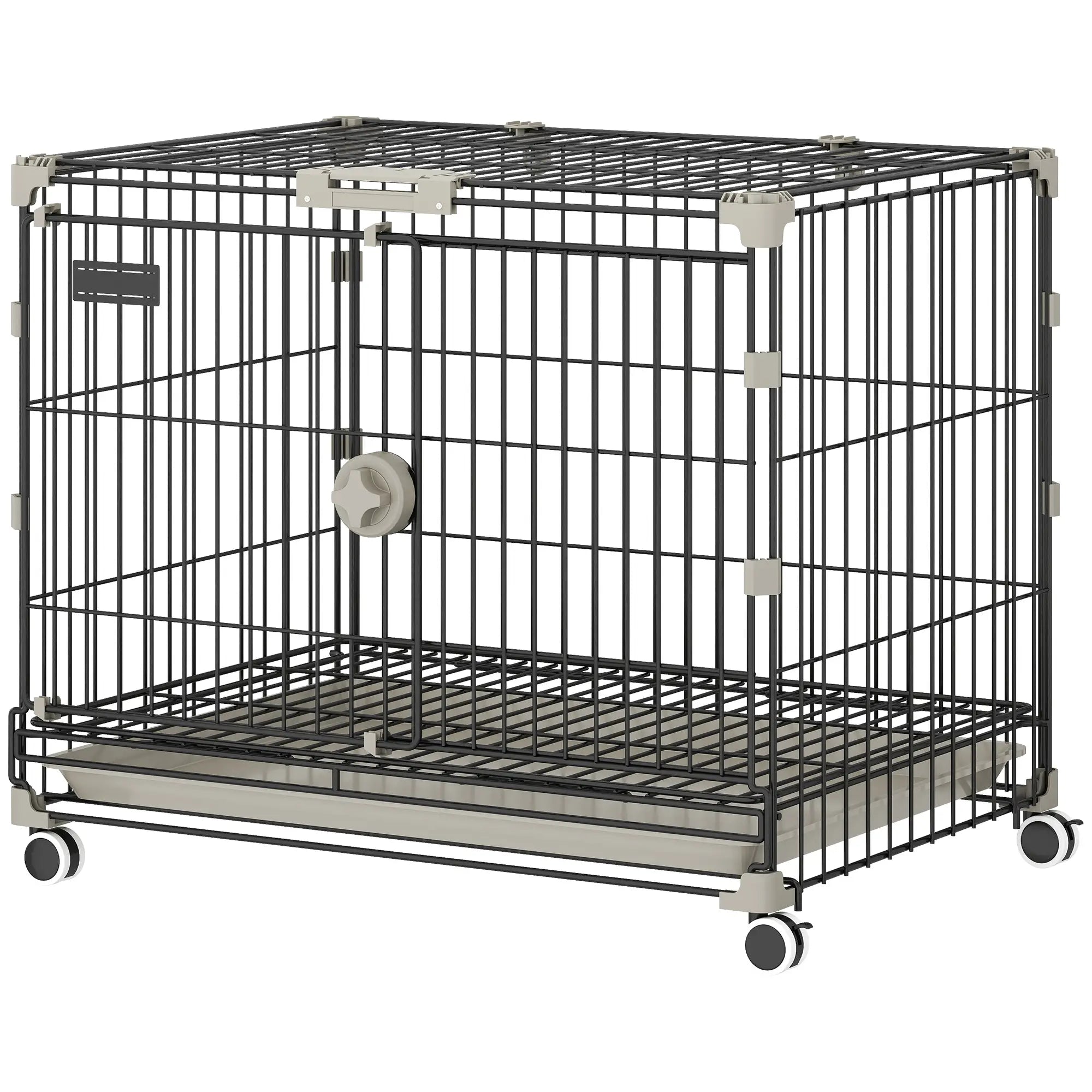 Foldable Dog Crate, 24 Inch Metal Cage, Removable Tray, Lockable Wheels, Black Dog Cages & Crates Black at Gallery Canada