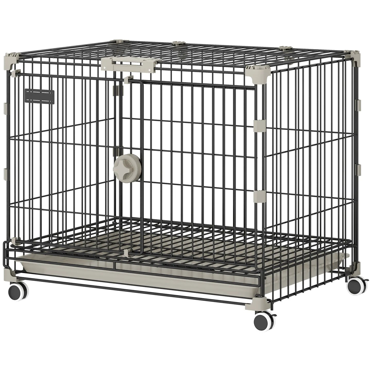 Foldable Dog Crate, 24 Inch Metal Cage, Removable Tray, Lockable Wheels, Black Dog Cages & Crates Black at Gallery Canada