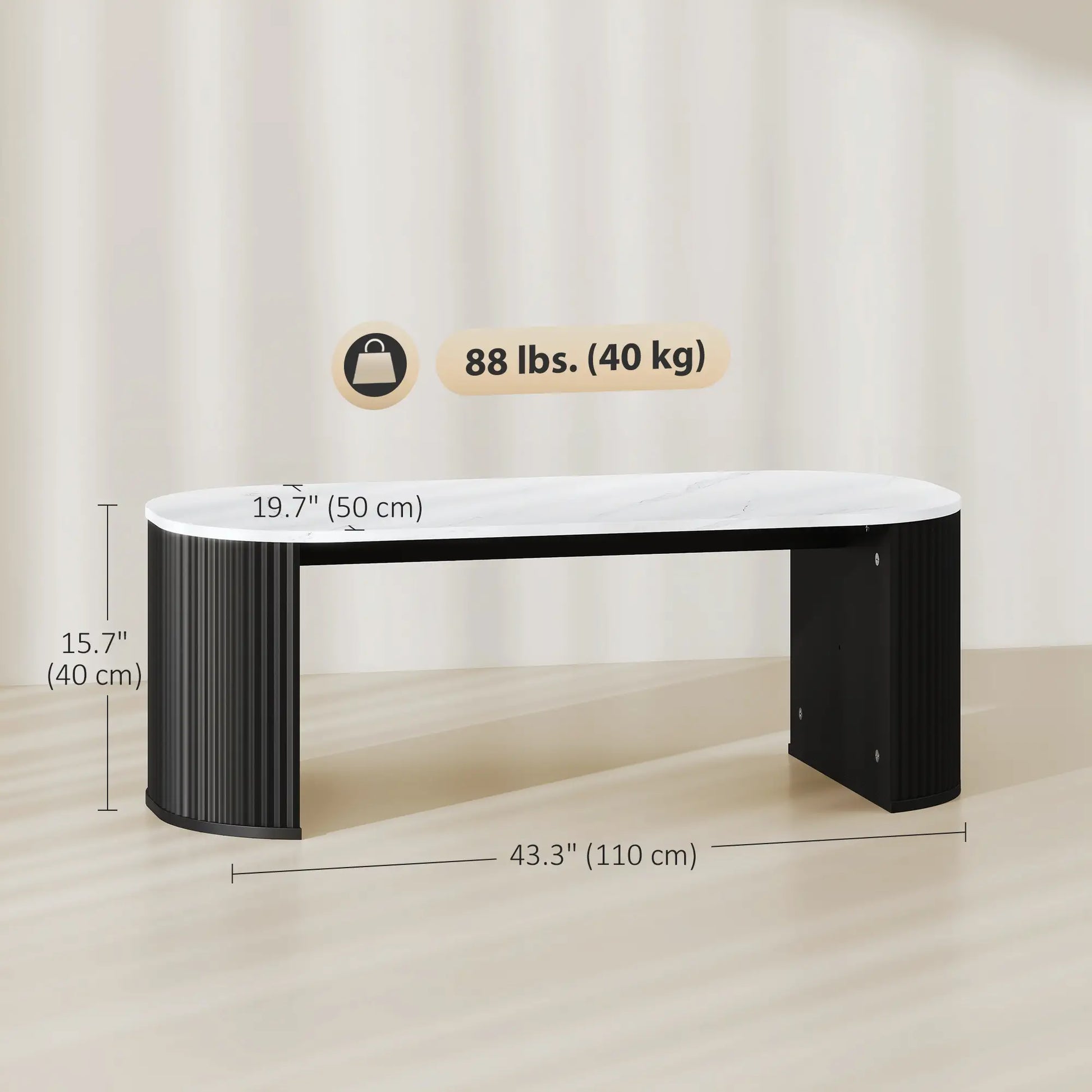 Modern Marble-Effect Coffee Table, Round Corners, Thicken Legs, Black Coffee Tables at Gallery Canada