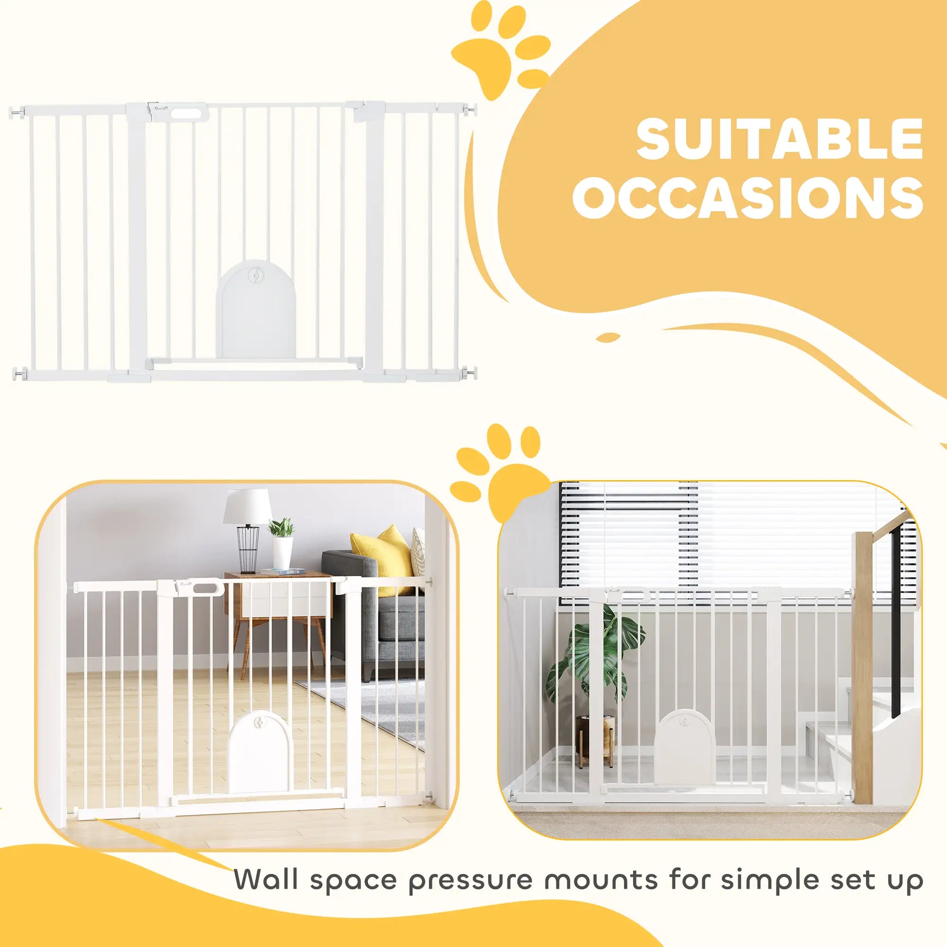 30"-52" Extra Wide Pet Gate, Small Door, 30"H, White Houses, Kennels & Pens at Gallery Canada