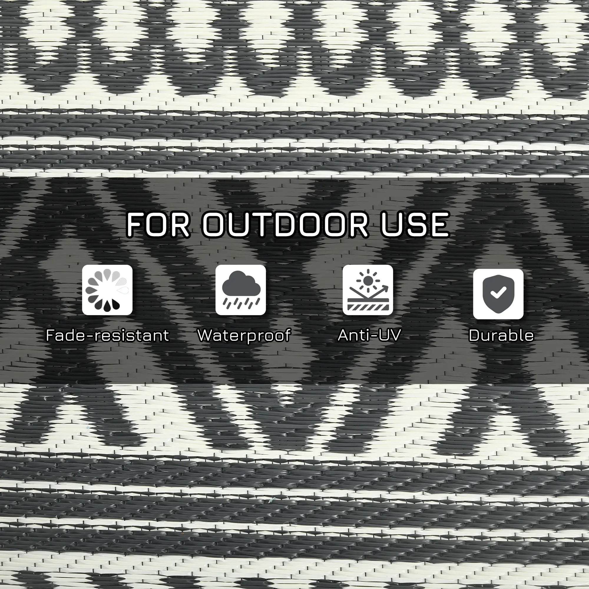 Reversible Outdoor Rug, Waterproof, 9' x 18', Boho, Grey Cream White Outdoor Reversible Rugs at Gallery Canada