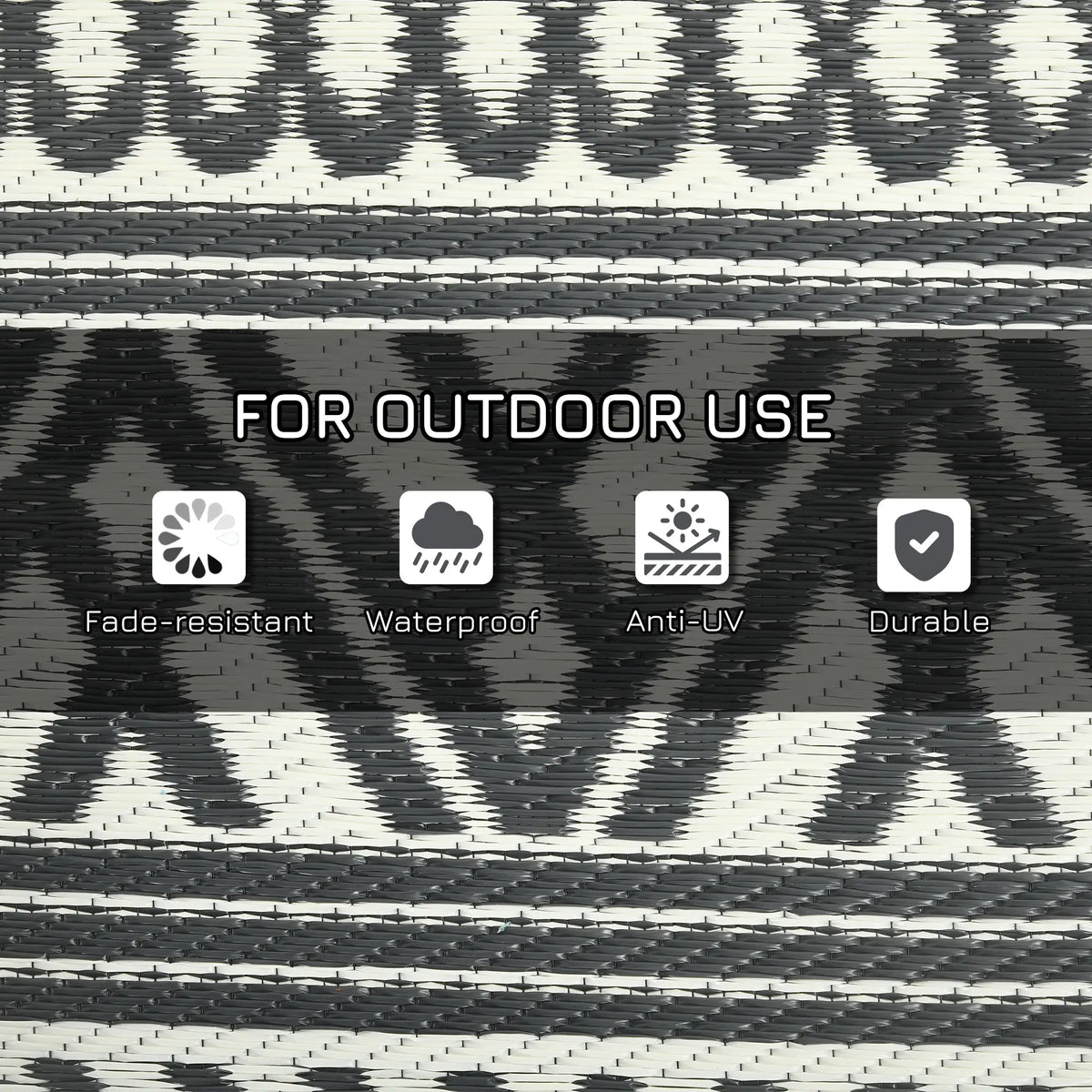 Reversible Outdoor Rug, Waterproof, 9' x 18', Boho, Grey Cream White Outdoor Reversible Rugs at Gallery Canada