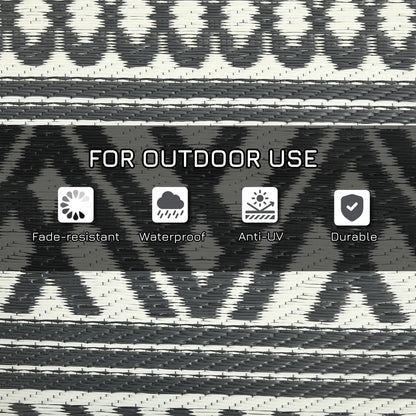 Reversible Outdoor Rug, Waterproof, 9' x 18', Boho, Grey Cream White Outdoor Reversible Rugs at Gallery Canada
