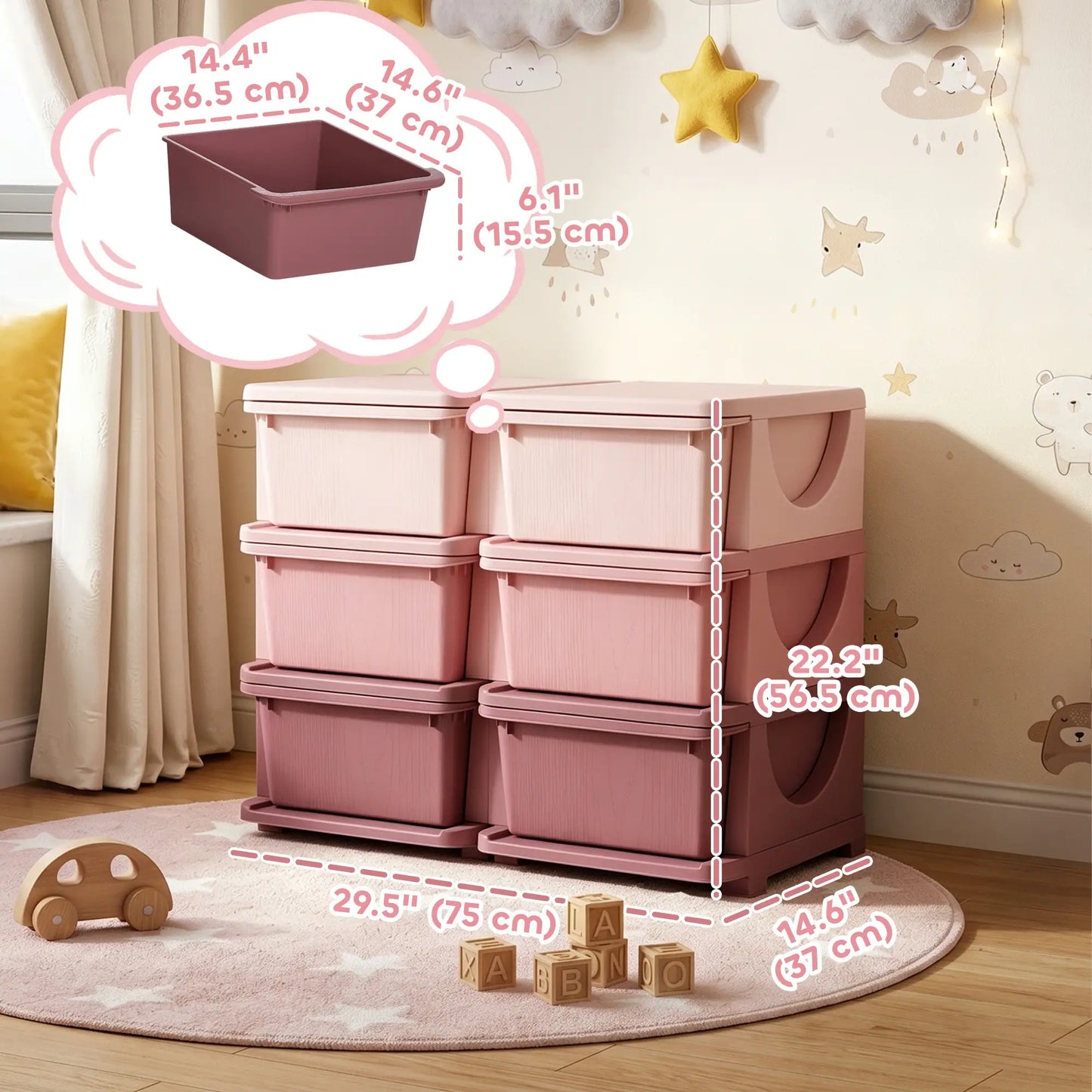 3 Tier Toy Organizer, 6 Plastic Drawers, Pink Baby & Kids Storage at Gallery Canada