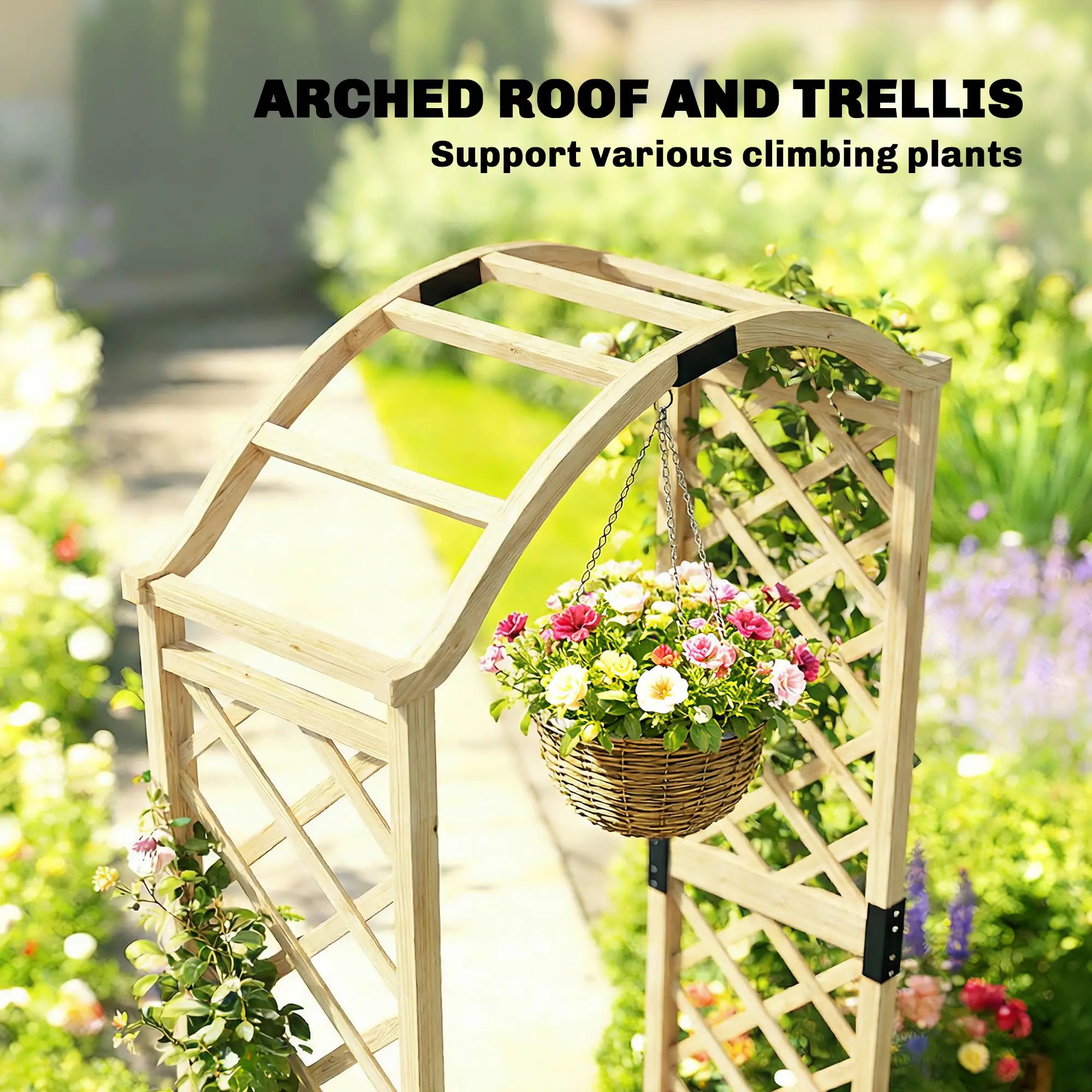 Wooden Garden Arch With 2 Planter Boxes, Arch Trellis, Natural Wood Garden Arches at Gallery Canada