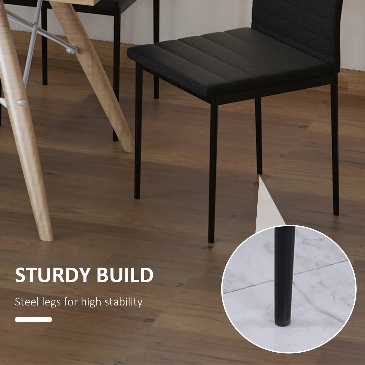 Modern High Back Dining Chairs, PU Leather, Metal Legs, Set of 4, Black Bar Stools at Gallery Canada