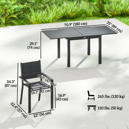 Aluminum Expandable Outdoor Dining Set, 6 Stackable Chairs, Black Outdoor Dining Sets at Gallery Canada