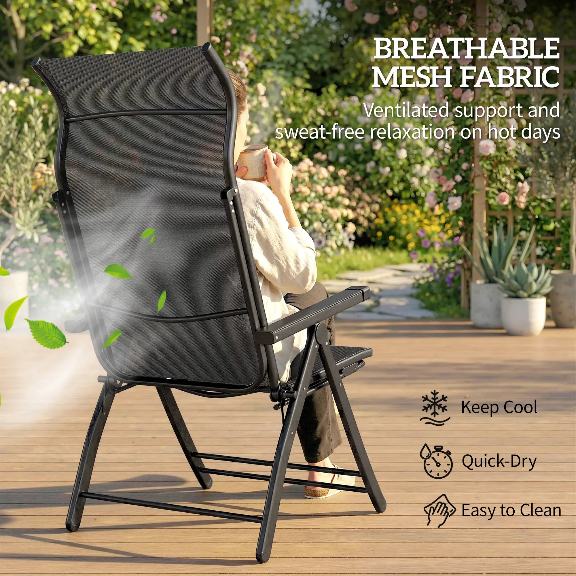 Folding Patio Chairs Set of 2, 5-Position Outdoor Lounge Chairs, Dark Grey Lounger Chairs at Gallery Canada