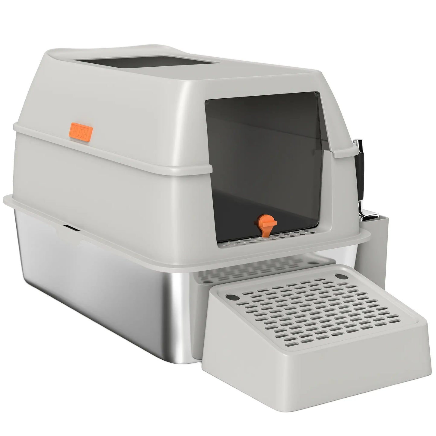 Stainless Steel Cat Litter Box with Lid, High Sided, Light Grey Cat Litter Box Enclosures Light Grey at Gallery Canada