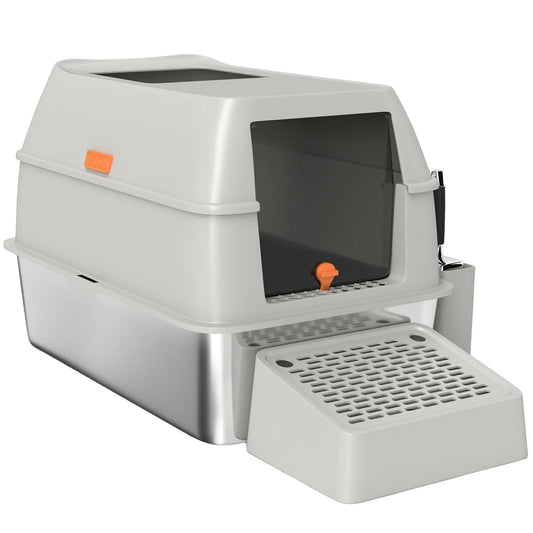 Stainless Steel Cat Litter Box with Lid, High Sided, Light Grey Cat Litter Box Enclosures Light Grey at Gallery Canada