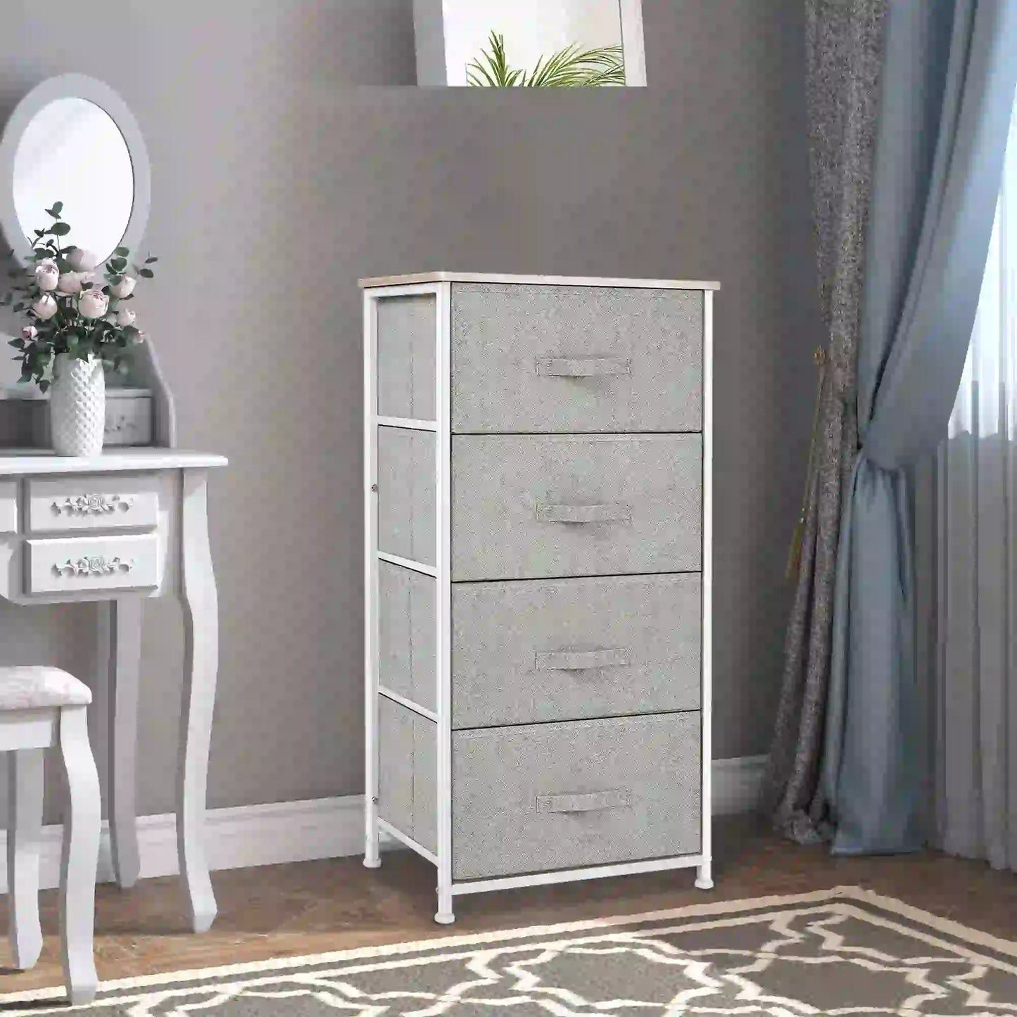 Linen Drawer Cabinet, 4 Removable Drawers, Adjustable Feet, White Storage Cabinets at Gallery Canada