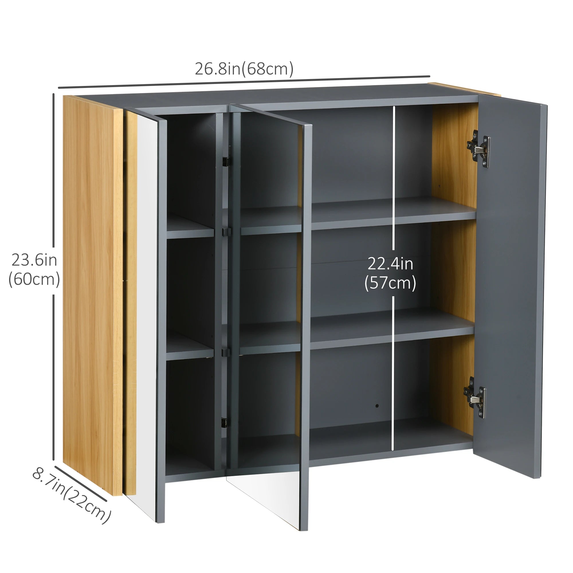 Wall Mounted Medicine Cabinet, Mirror, 3 Doors, Adjustable Shelves, Gray Mirror Medicine Cabinets at Gallery Canada