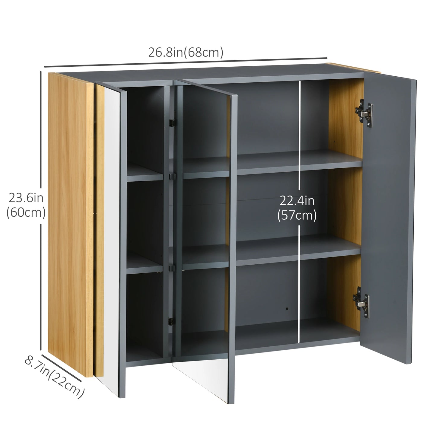 Wall Mounted Medicine Cabinet, Mirror, 3 Doors, Adjustable Shelves, Gray Mirror Medicine Cabinets at Gallery Canada