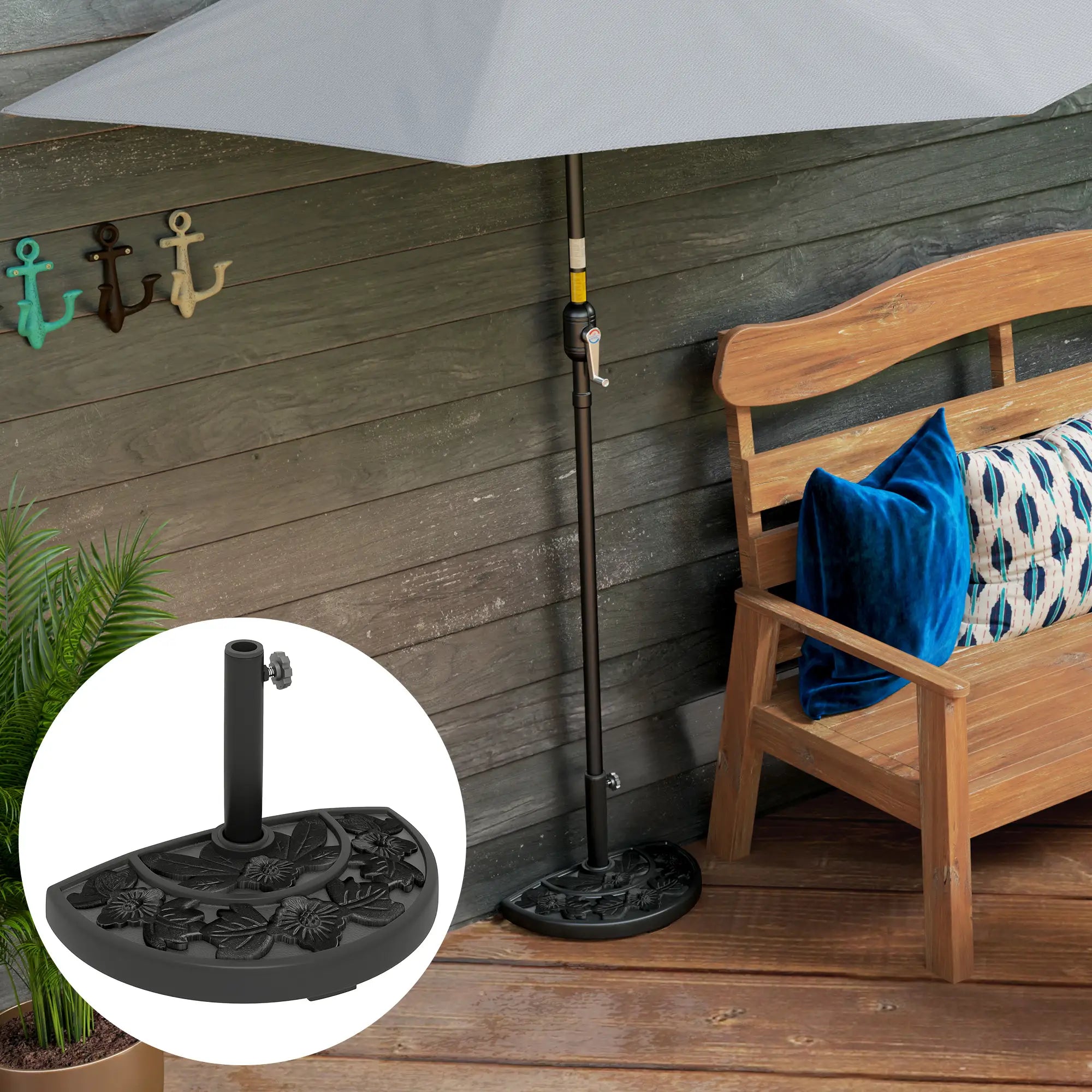 21 lbs Concrete Half Umbrella Base, Flower-Leaf Design, Black Umbrella Bases at Gallery Canada