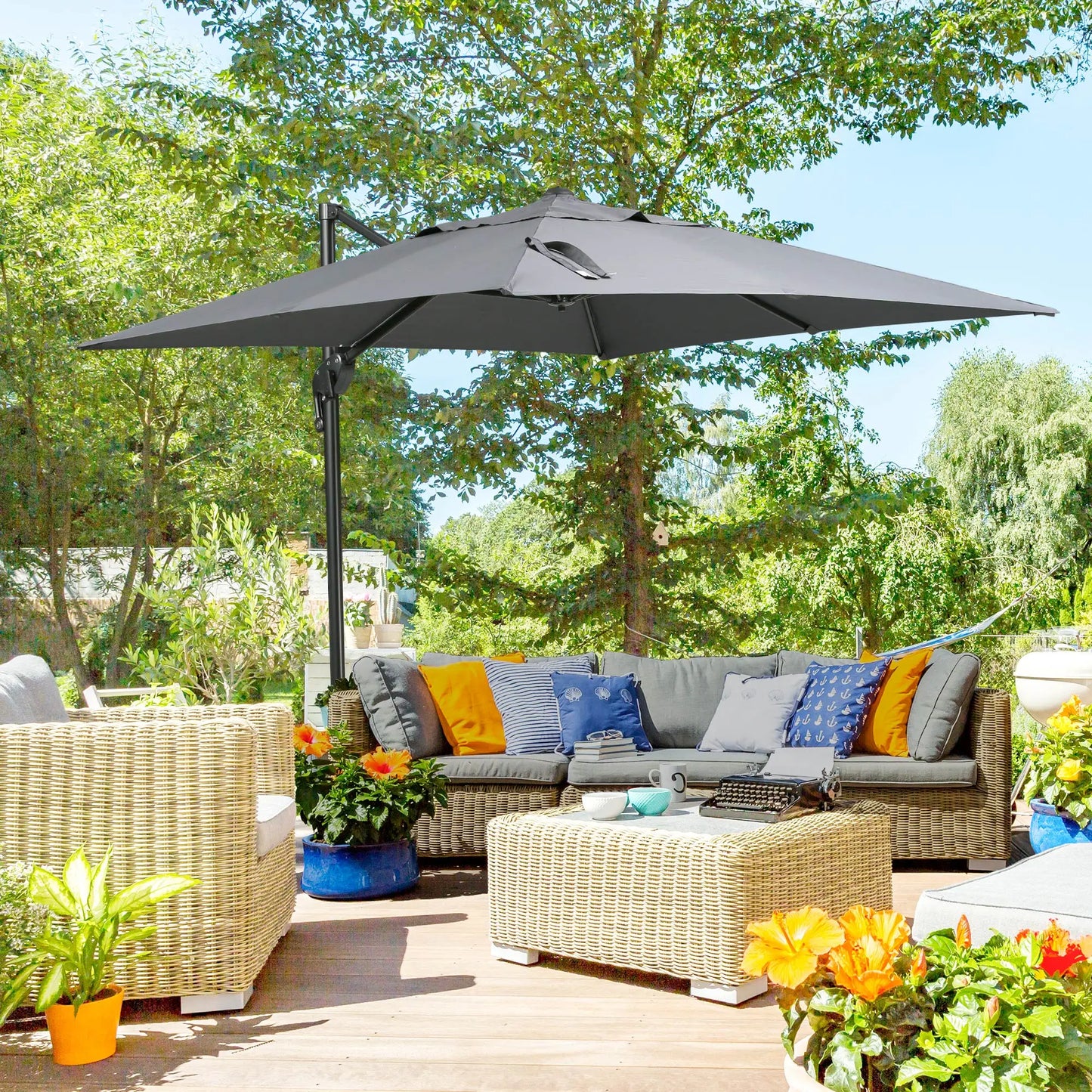 8'x8' Square Patio Hanging Offset Umbrella, Dark Grey Offset Cantilever Umbrellas at Gallery Canada