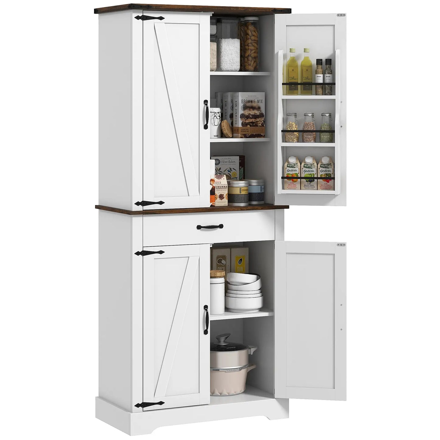 71" Tall Kitchen Cabinet, Farmhouse Pantry with Barn Doors, White Kitchen Pantry Cabinets at Gallery Canada