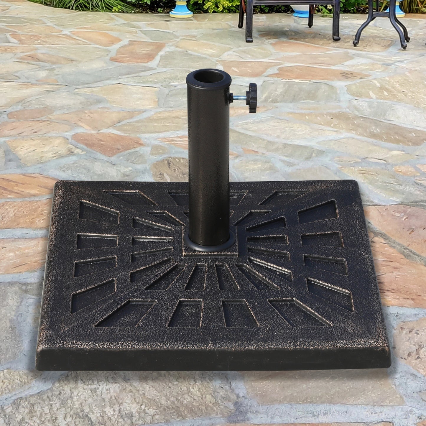 18.5" Square Patio Umbrella Base, Outdoor Resin Stand, Bronze Umbrella Bases at Gallery Canada