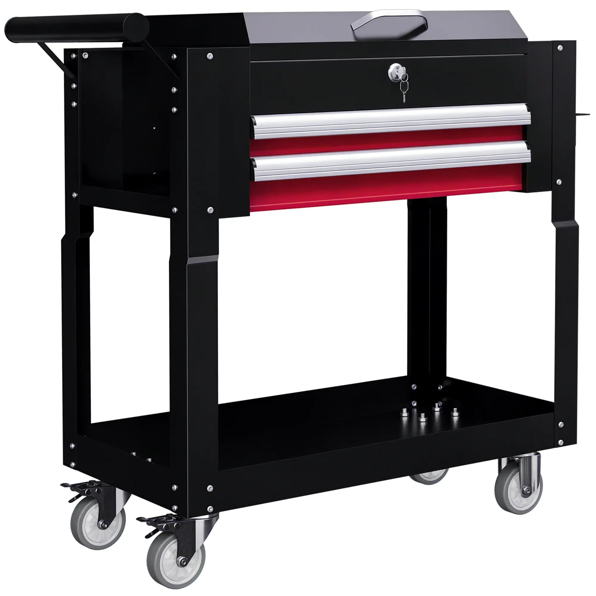 Tool Cart on Wheels, 2 Drawers, Lockable Flip Top, Black Tool Organizers at Gallery Canada