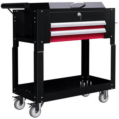 Tool Cart on Wheels, 2 Drawers, Lockable Flip Top, Black Tool Organizers at Gallery Canada