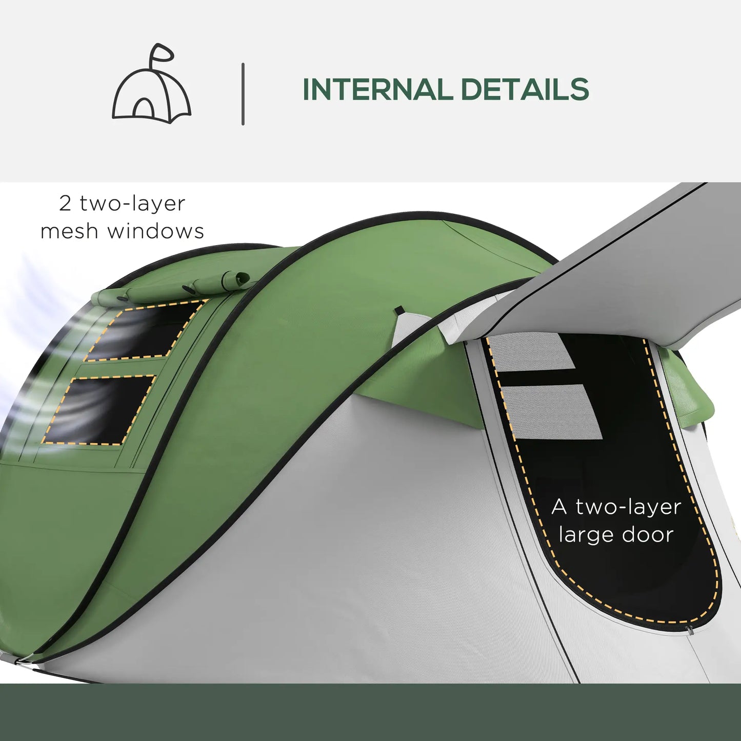 Pop Up Tent with Porch, 3000mm Waterproof, 2-3 Person, Green Camping Tents at Gallery Canada