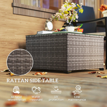 24.4" Patio Wicker Coffee Table, PE Rattan With Tempered Glass Top, Black Patio Side Tables at Gallery Canada