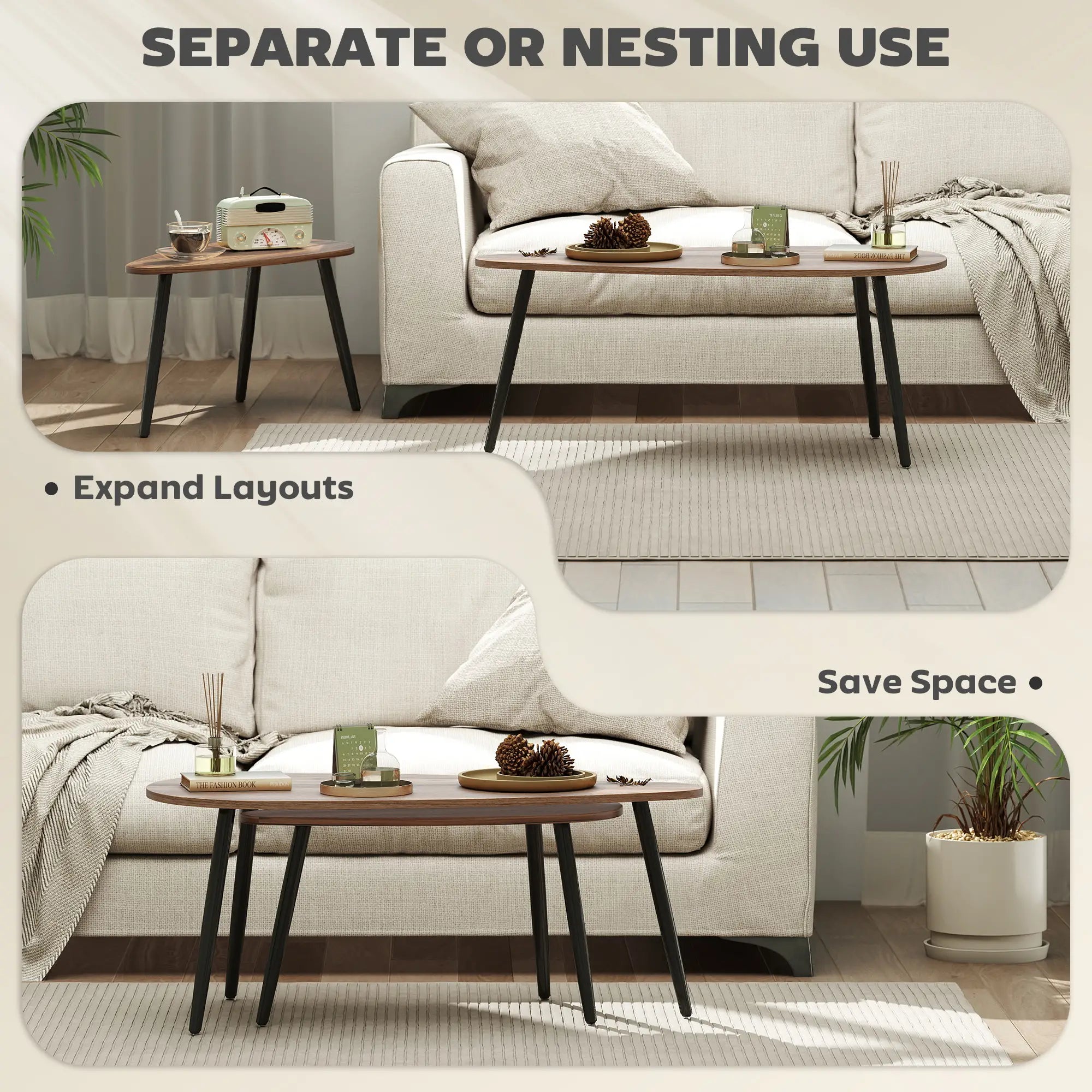 2 Pc Coffee Table Set, Industrial Nest Tables, Steel Legs, Brown Coffee Tables at Gallery Canada
