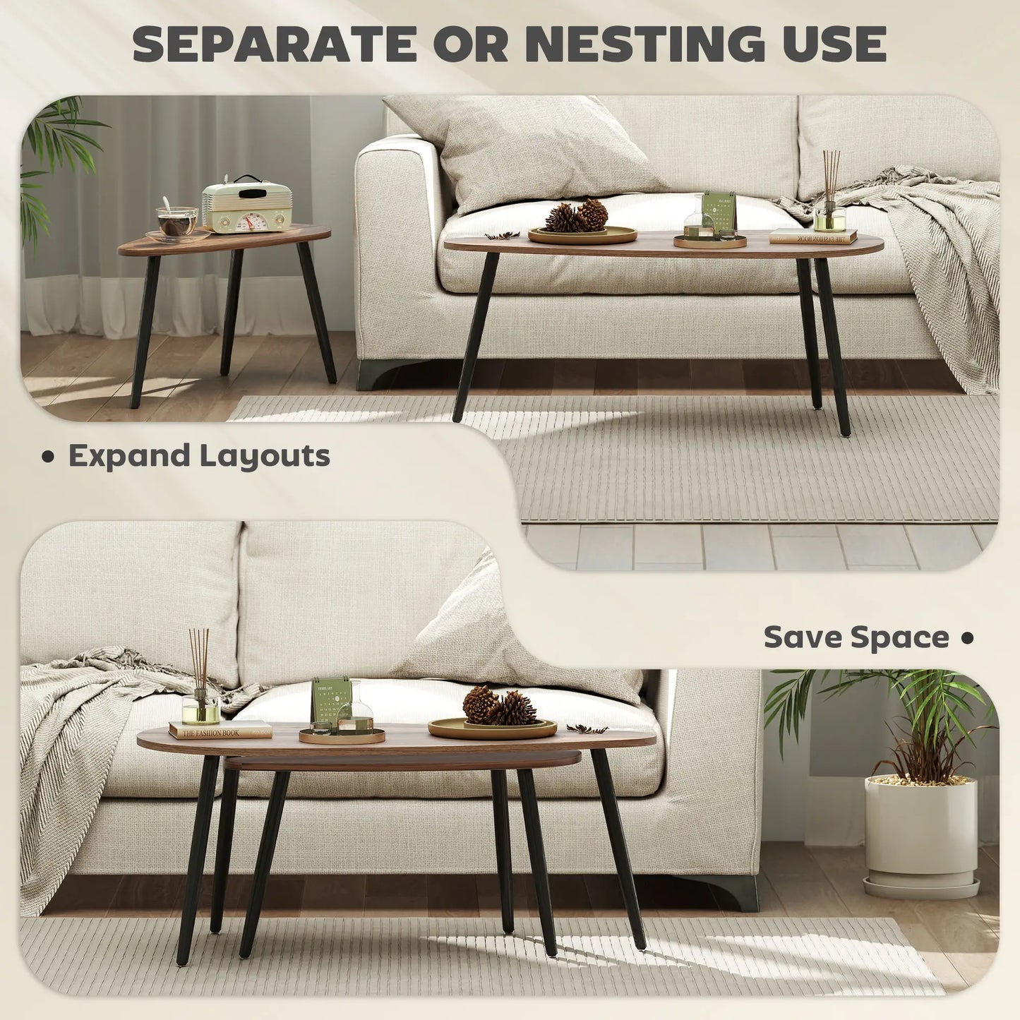 2 Pc Coffee Table Set, Industrial Nest Tables, Steel Legs, Brown Coffee Tables at Gallery Canada