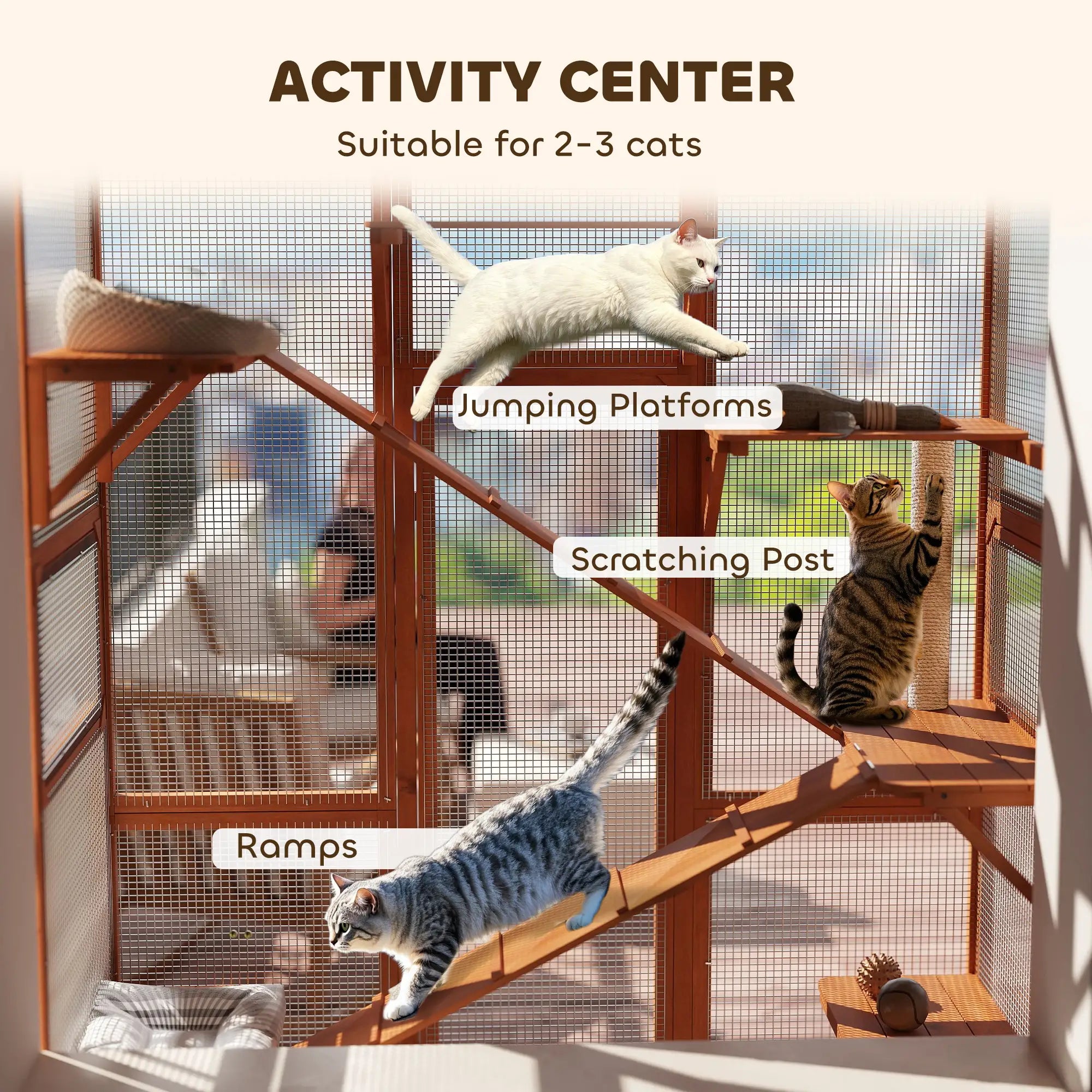Wooden Catio, Outdoor Cat Enclosure, 6 Jumping Platforms, Scratching Post, 2 Ramps, Waterproof Roof Outdoor Cat Enclosures at Gallery Canada
