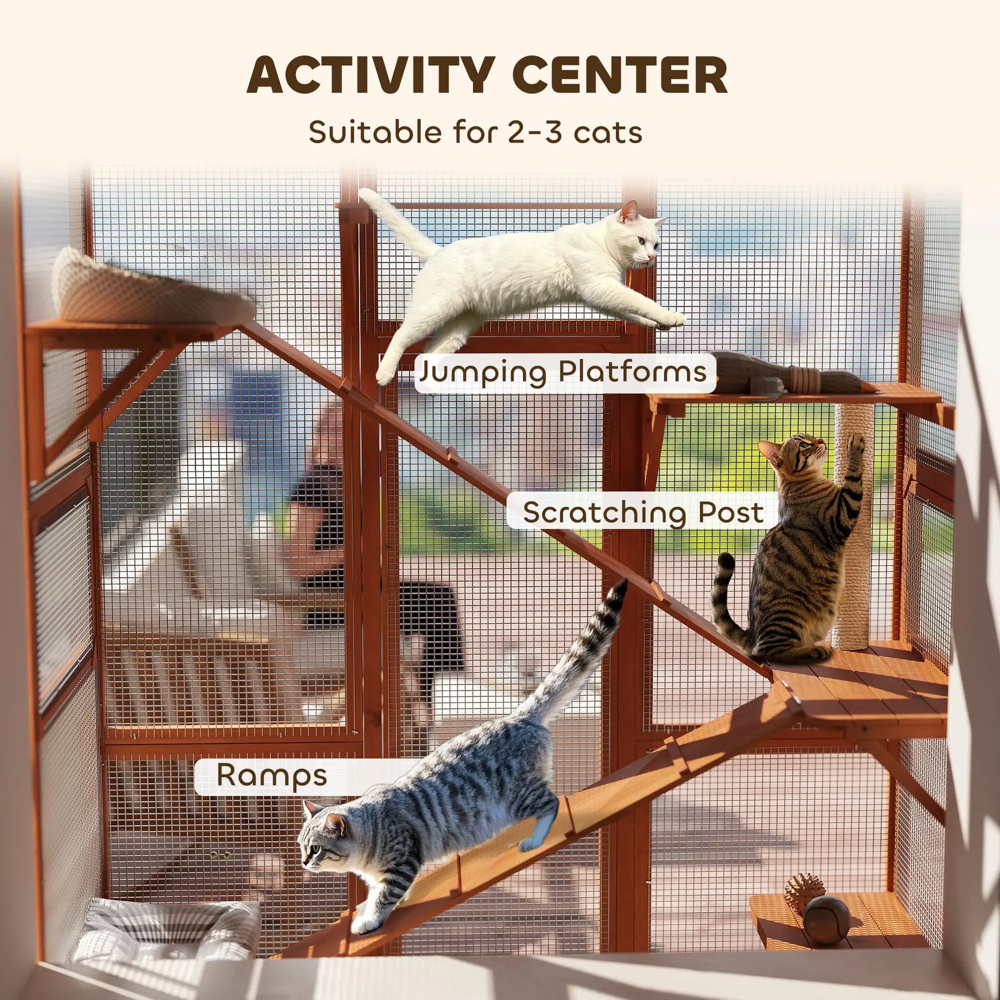 Wooden Catio, Outdoor Cat Enclosure, 6 Jumping Platforms, Scratching Post, 2 Ramps, Waterproof Roof Outdoor Cat Enclosures at Gallery Canada