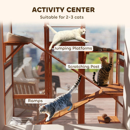 Wooden Catio, Outdoor Cat Enclosure, 6 Jumping Platforms, Scratching Post, 2 Ramps, Waterproof Roof Outdoor Cat Enclosures at Gallery Canada